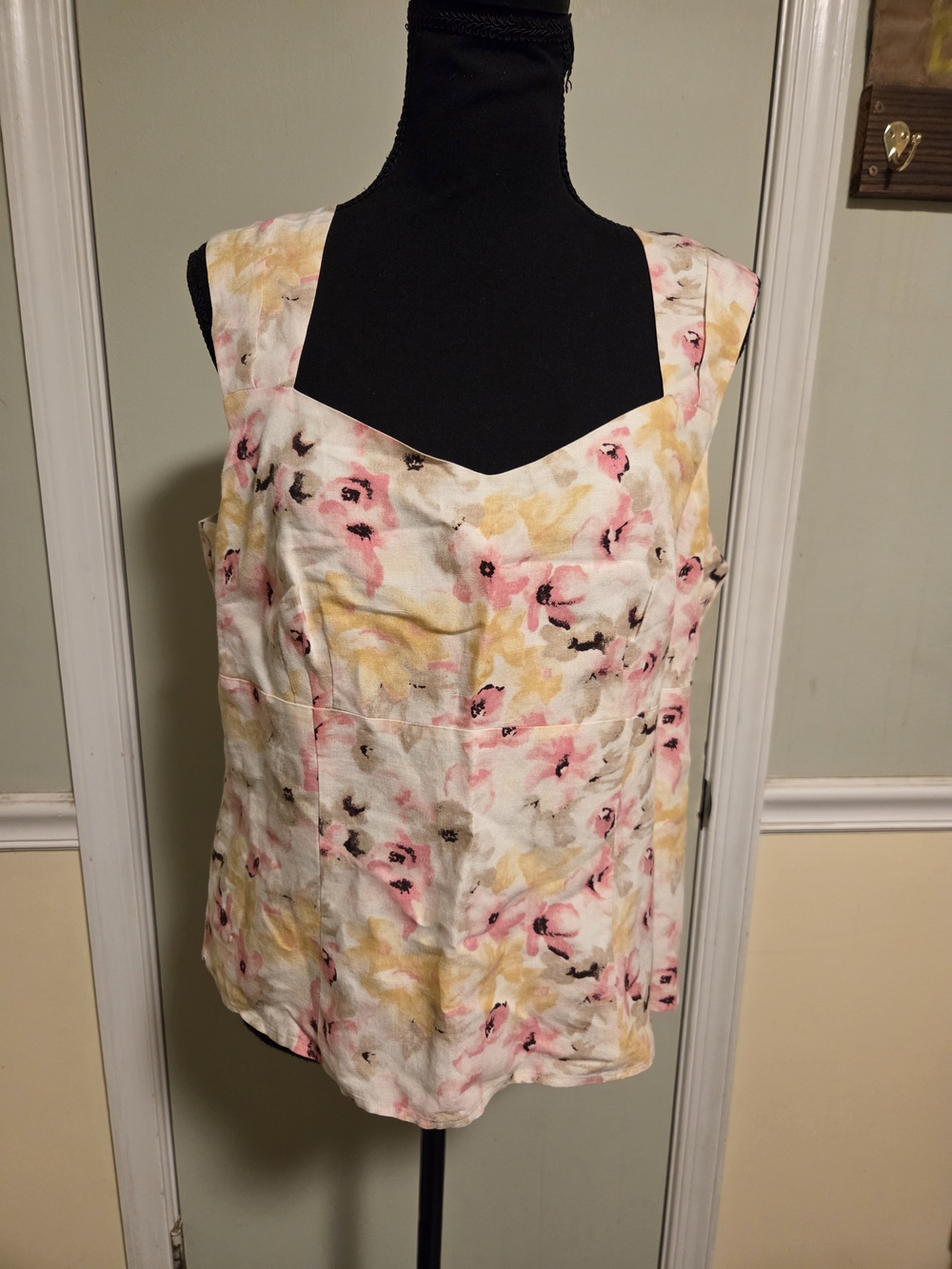 Ann Taylor Floral Scoop-Neck Sleeveless Top - Pink & Yellow